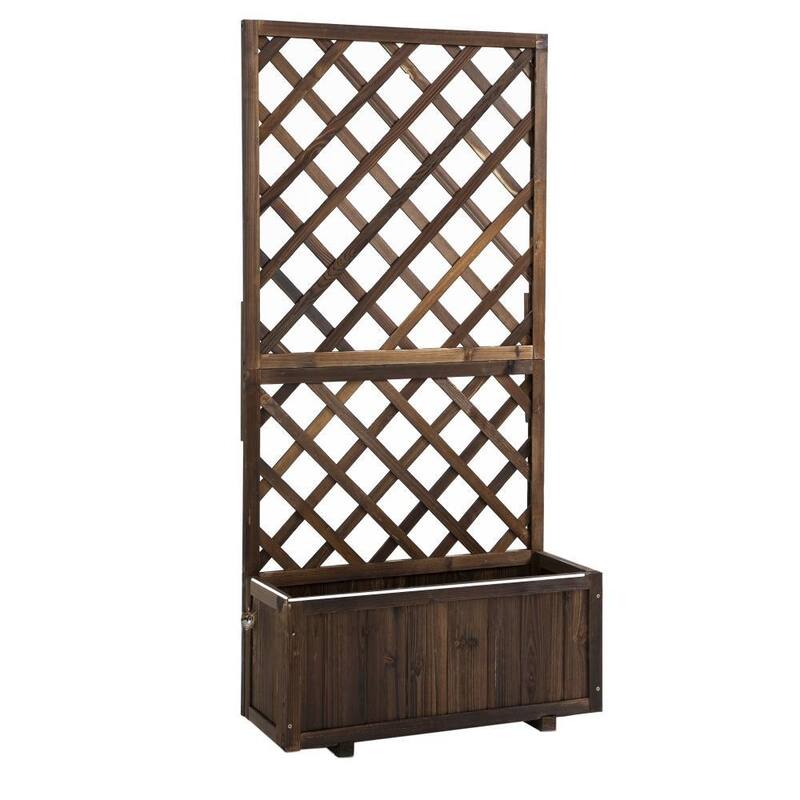 Rustic Wood Raised Garden Bed, Trellis and Drainage for Outdoor Use