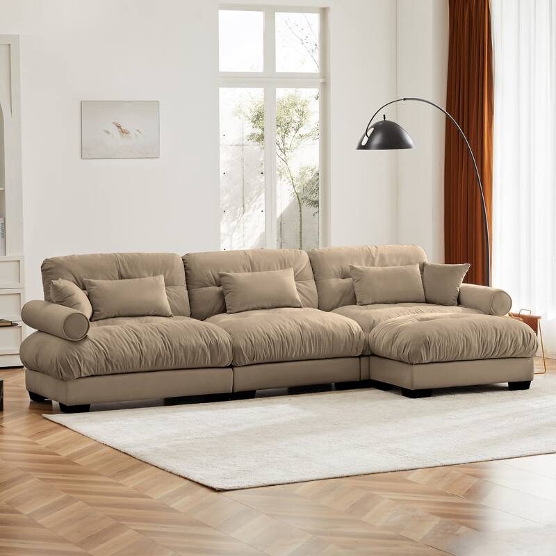 130" Velvet Oversized Modular Sectional Sofa with Ottoman & Cloud Cushions