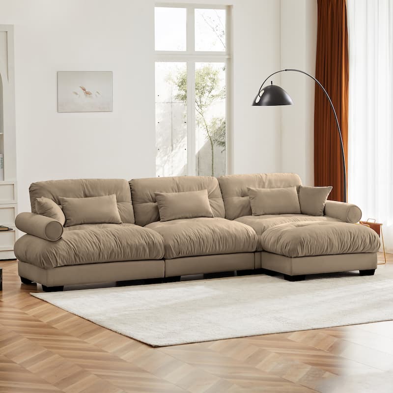 Living Room Modular Sectional Sofa with Ottoman and 3 Lumbar Pillows