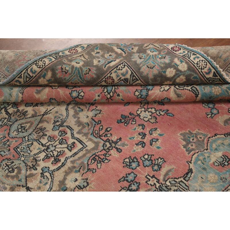 Pink Tabriz Persian Vintage Area Rug Hand-Knotted Wool Carpet - 6'6" x 10'4"