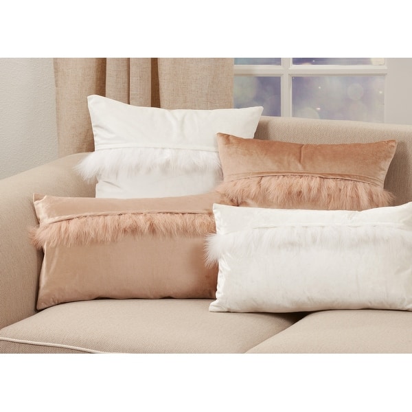 slide 2 of 9, Poly-Filled Velvet Faux Fur Throw Pillow Champagne - 18"x18"