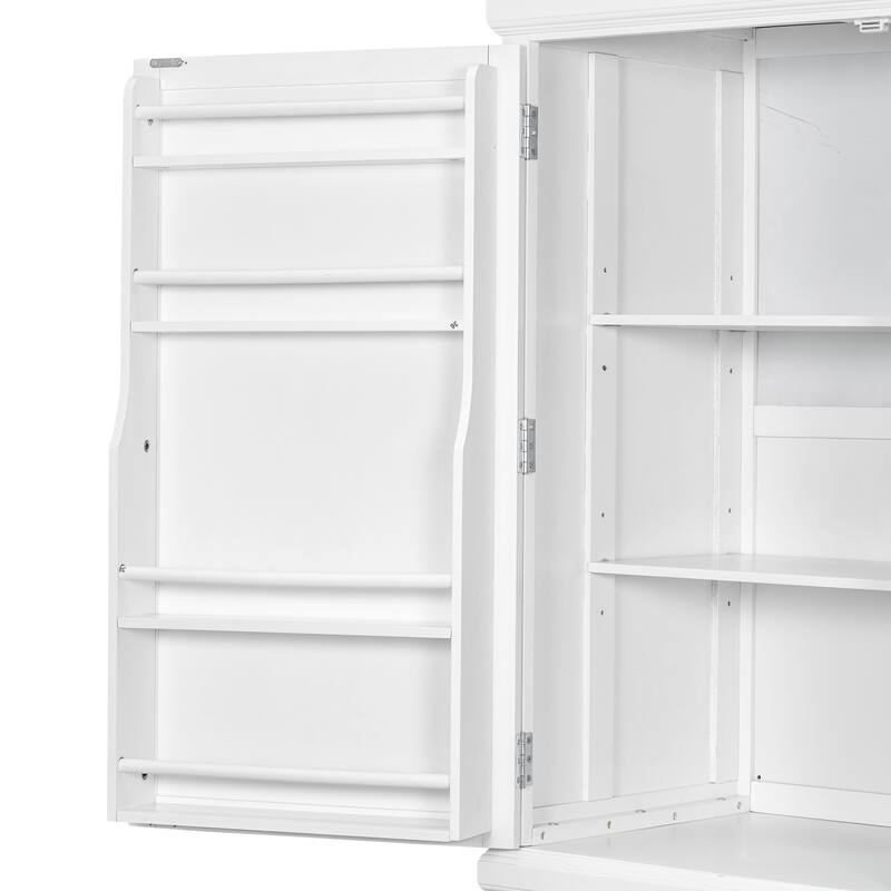 Roomfitters Kitchen Pantry Organizers and Storage Kitchen Cabinet, Hutch with Microwave Stand, 4 Drawers, Spice Racks