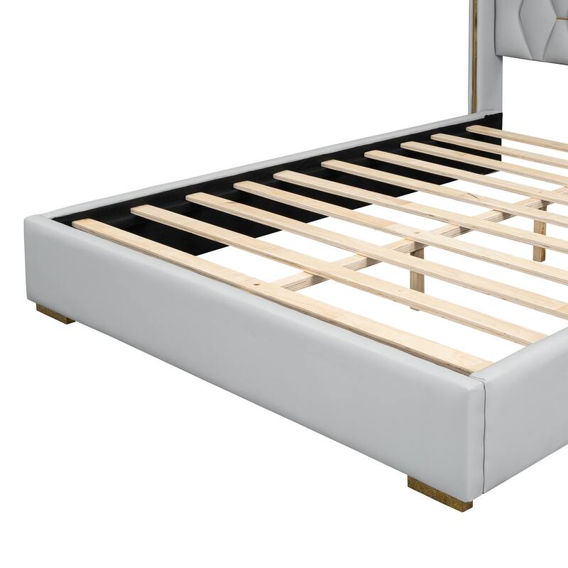 Upholstered Platform Bed with Metal Strips