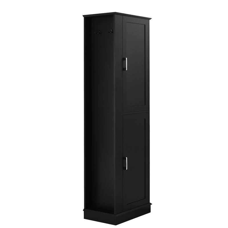 Freestanding Cabinet Tall Bathroom Storage Cabinet with Left or Right Hook, Adjustable Shelves and Anti-toppling Device