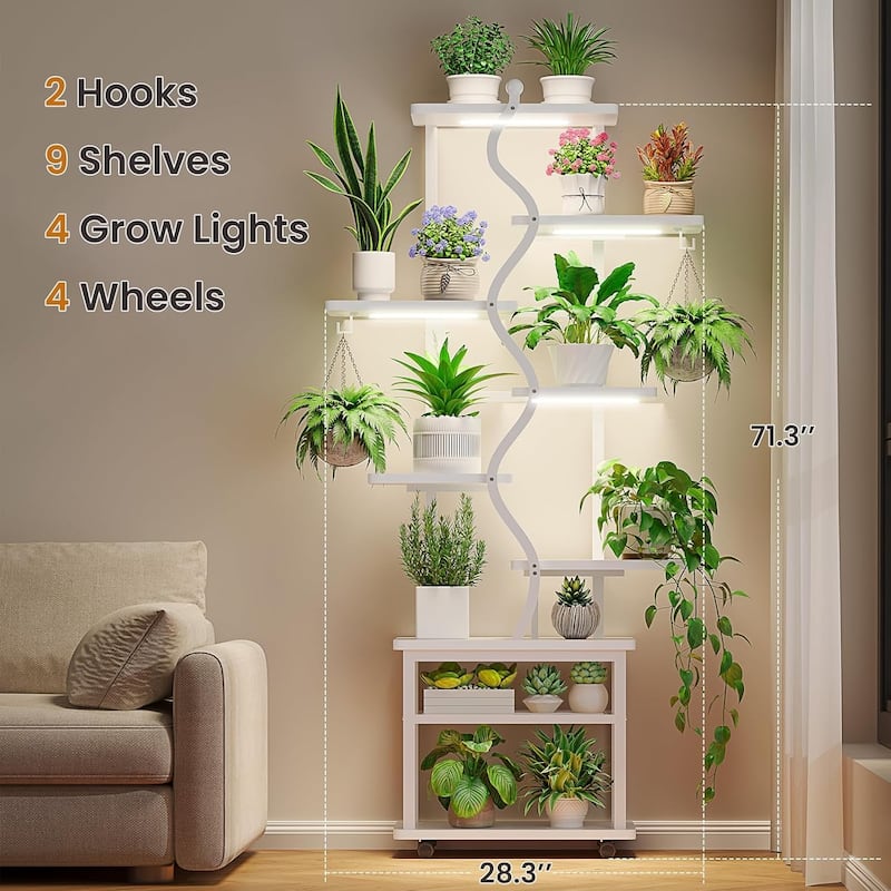 Plant Stand with Grow Light Plant Rack with Wheels Display Shelves