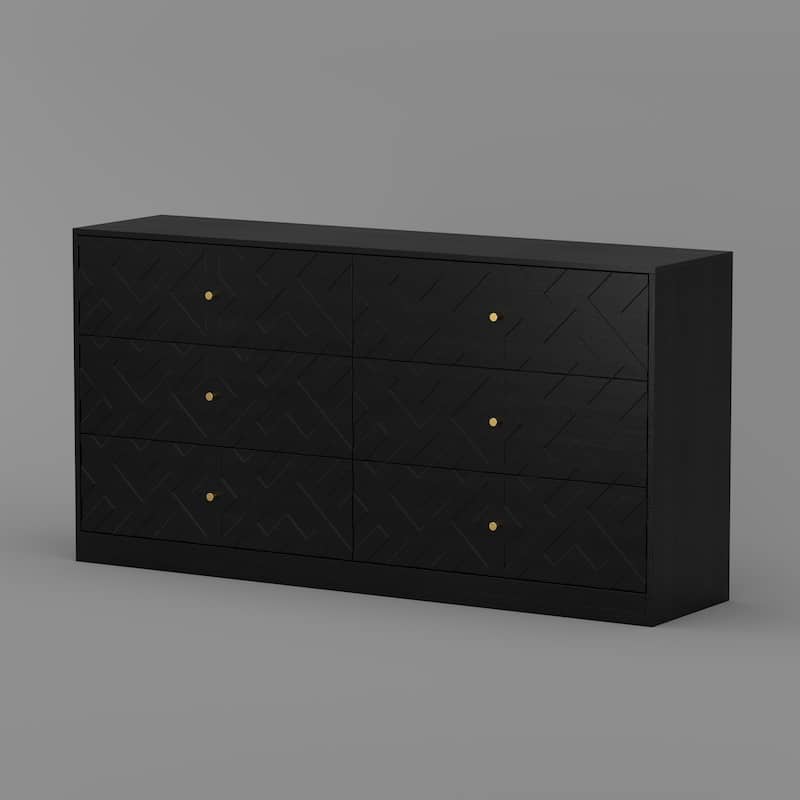 Large 6 Drawer Dresser Wooden Chest of Drawers with Gold Metal Handles