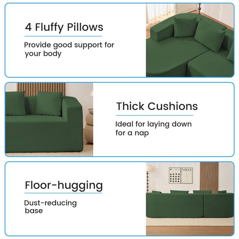 Mixoy 98 inch Chenille L Shape Sectional Sofa with Curved Chaise,Modern Cloud 3 Seater Sofa Couch