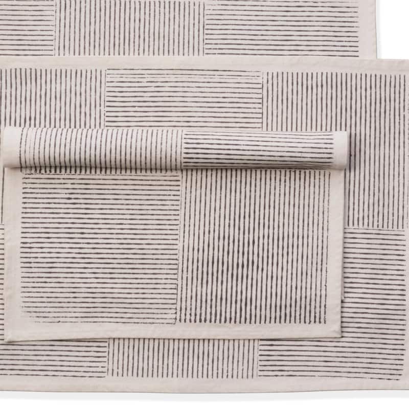FIELDLINE Placemats - Hand Block Printed Kora (Unbleached Cotton), Fair Trade | Set of 4, 14"x20" by Sustainable Threads