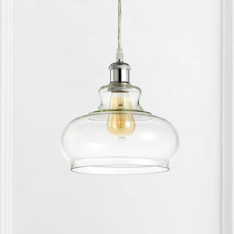 Lila 9.38" Adjustable Iron/Glass Pharmacy LED Pendant, Chrome by JONATHAN Y