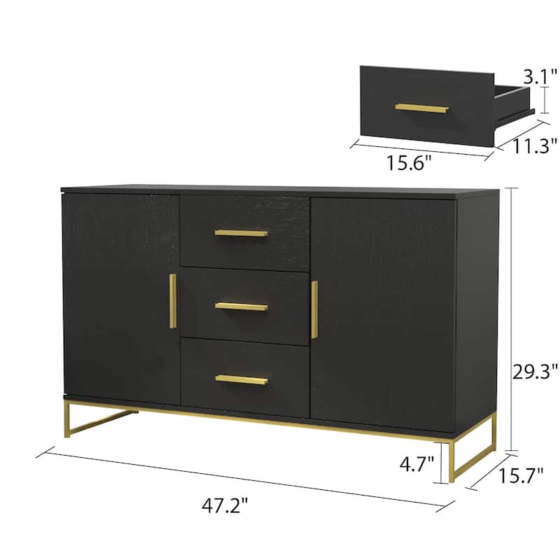 3 Drawer 47.2'' W 29.3"H Combo Dresser Chest White/Black And Gold