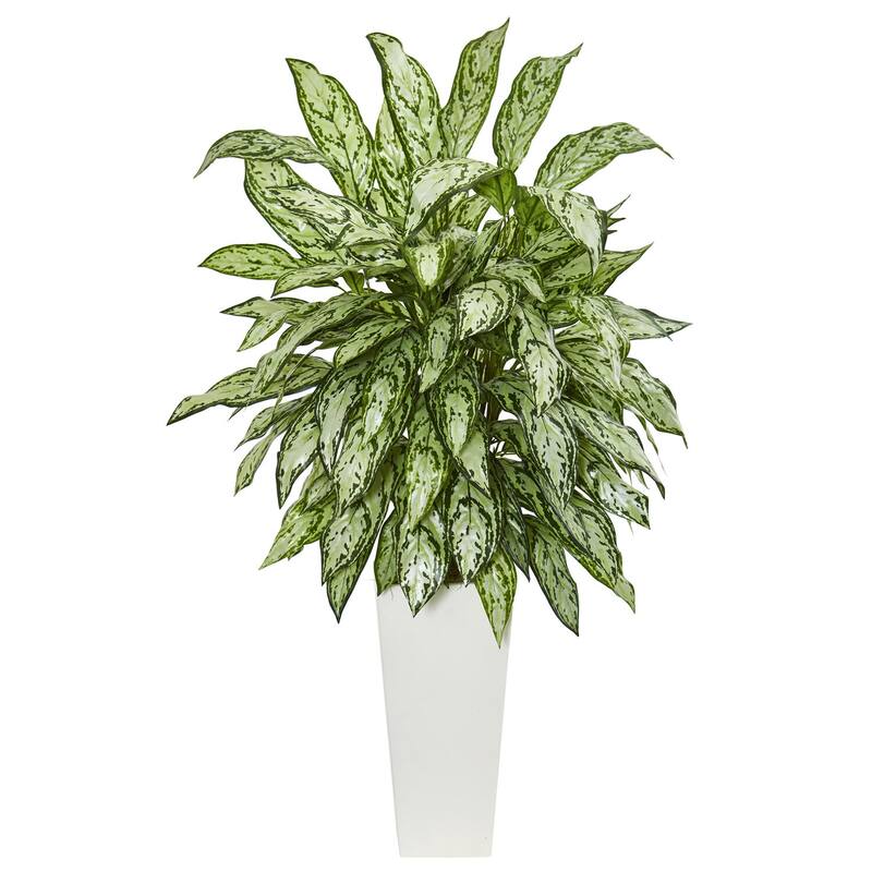Artificial Tower Plant with Planter - Indoor Green Decor - Modern White Planter - Faux Plant for Home Office