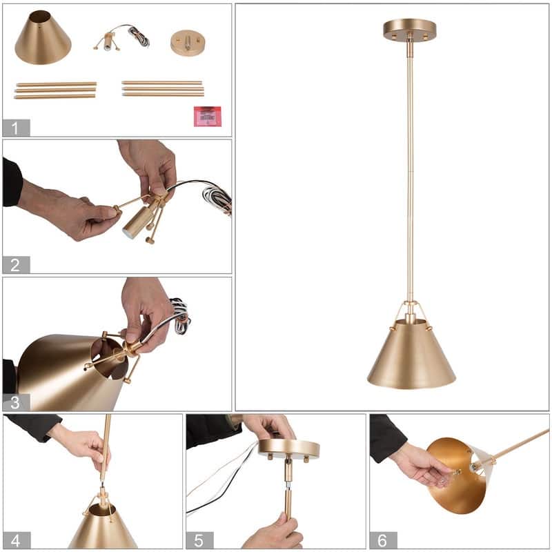 Modern Gold 1-Light Pendant Light for Kitchen Island Dining Room - D 8" x H 69.5"