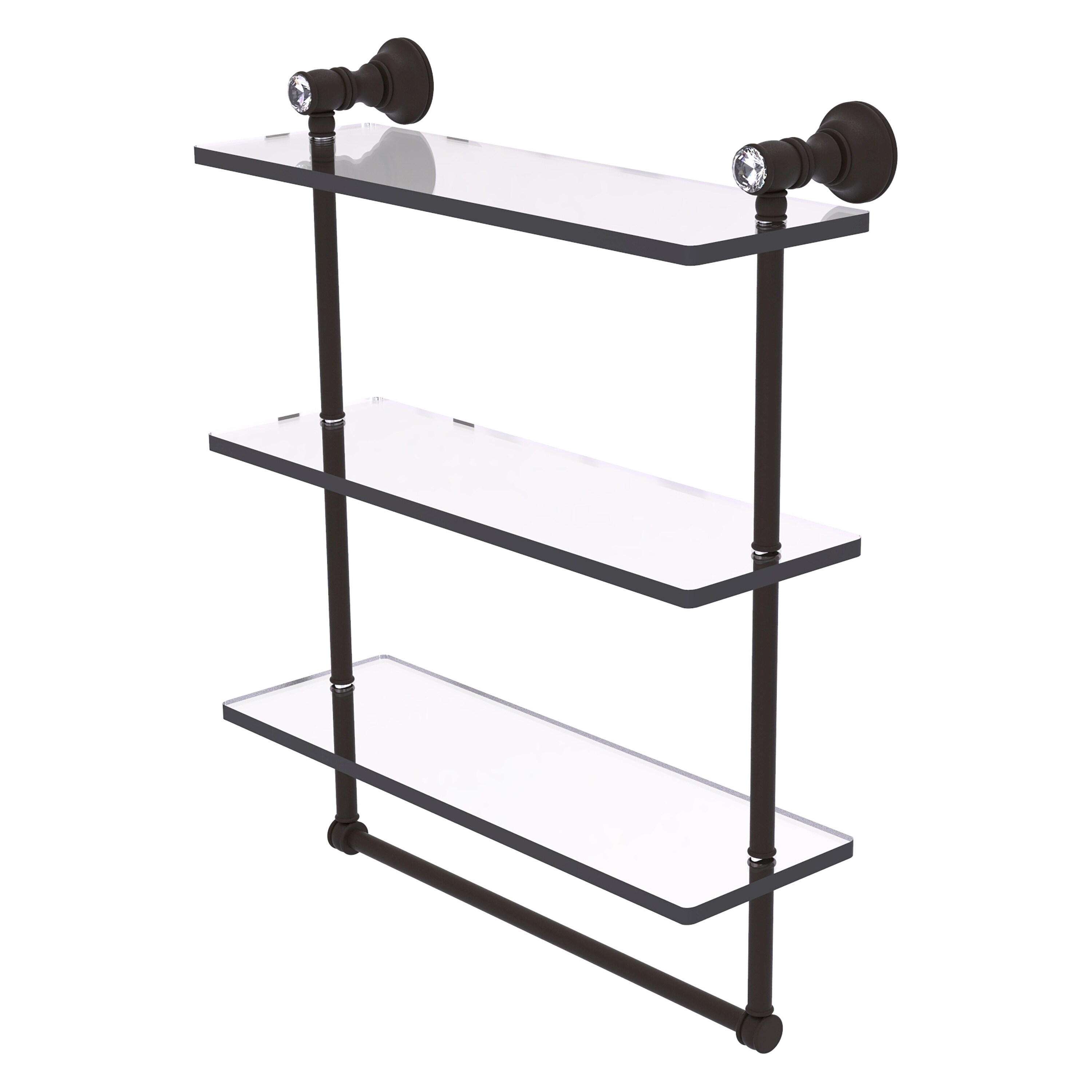 Allied Brass Carolina Crystal Collection 16 Inch Triple Glass Shelf with Towel Bar