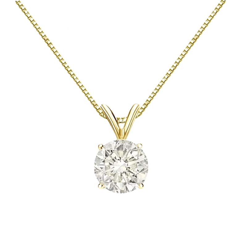 Auriya 14k Gold 1ctw Round Solitaire Diamond Necklace (J-K, I1-I2) - Yellow