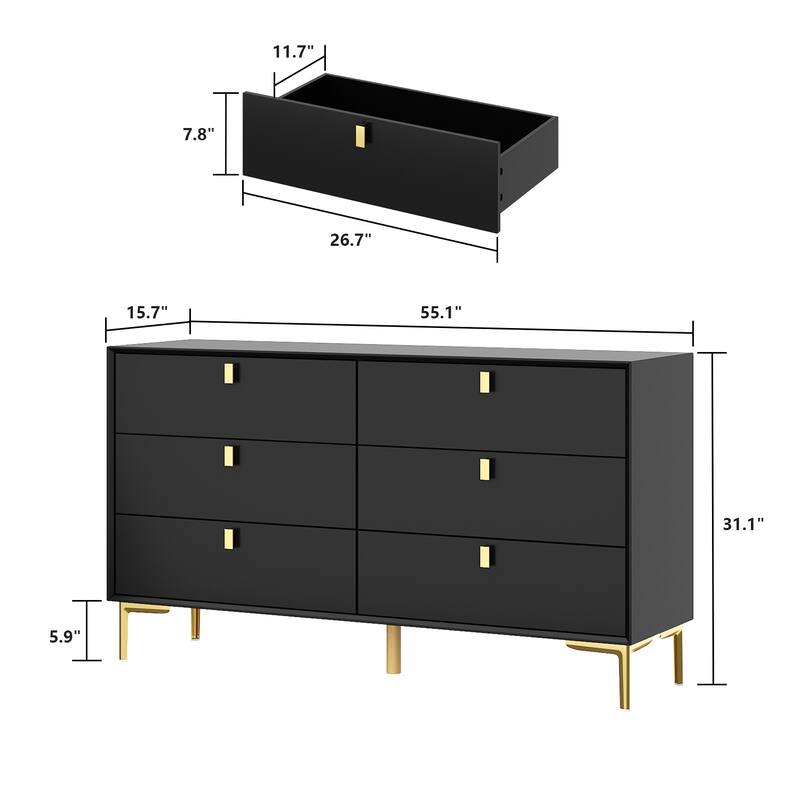 6 Drawers Storage Dresser Mid Century Chest of Drawer Sideboard