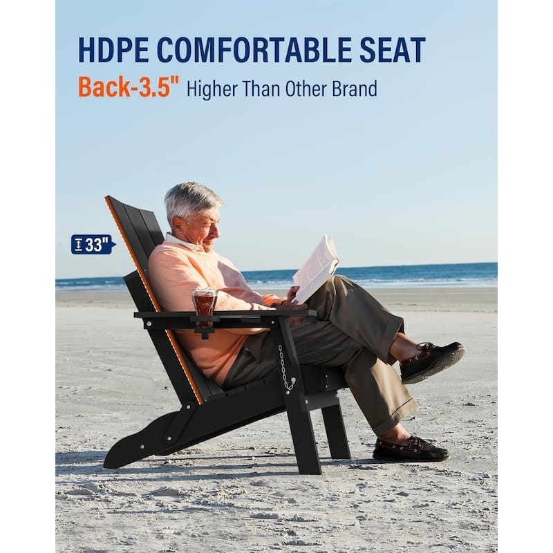 WINSOON Modern HDPE Outdoor Folding Adirondack Chair With Cup Holder Set Of 2