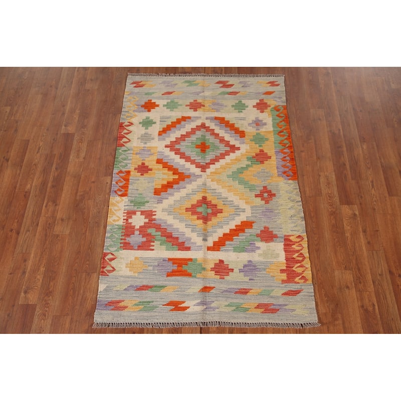 Southwestern Kilim Area Rug Hand-Woven Wool Oriental Carpet - 3'3"x 5'0"