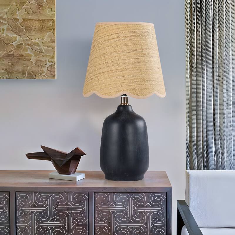 Traditional Ceramic Woven Table Lamp for Living Room - Single - Black