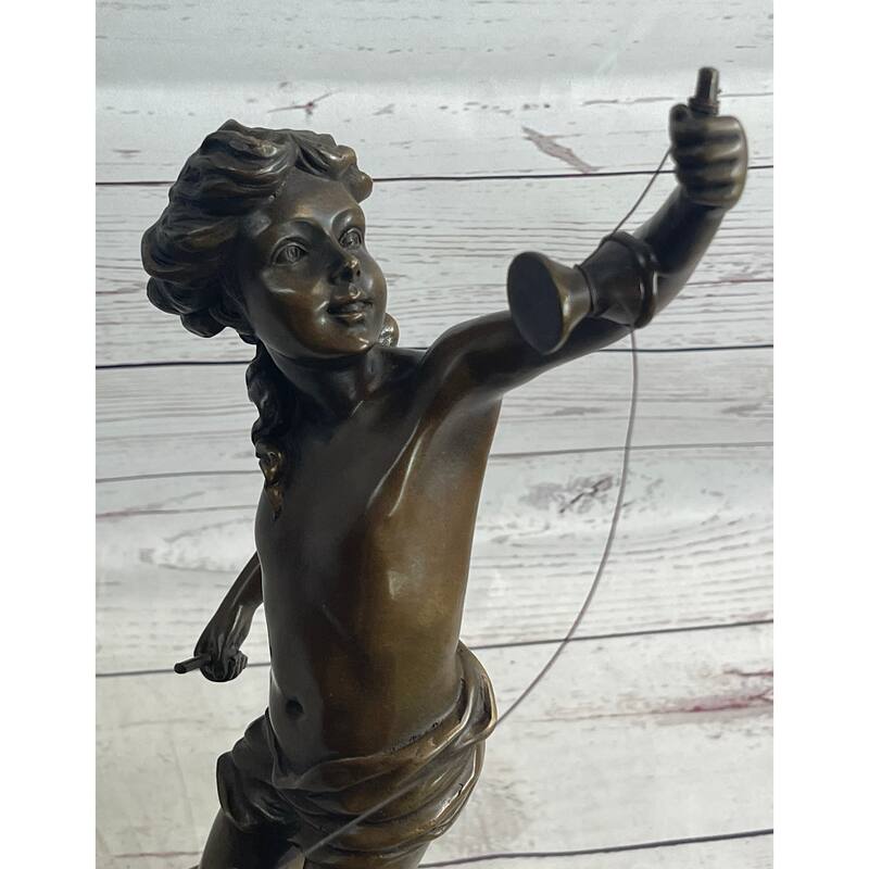Lb Diabolo Signed Goldscheider Young Boy With Sling Bronze Sculpture Statue