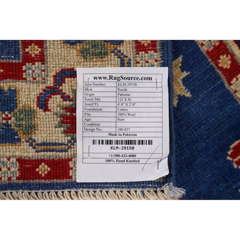 Blue Kazak Oriental Foyer Rug Hand-Knotted Wool Carpet - 2'8" x 4'0"