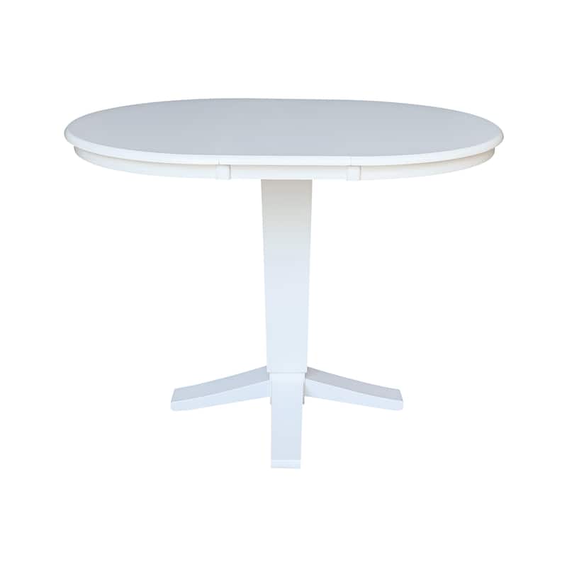 36 in. Round Top Pedestal Counter Height Dining Table with 12 in Leaf