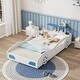 preview thumbnail 2 of 19, Wooden Race Car Bed, Car-Shaped Platform Twin Bed with Wheels For Teens
