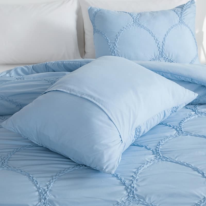 Embroidered Puckered Microfiber 3pcs Comforter Set, Scale Design Contemporary Bedding Set