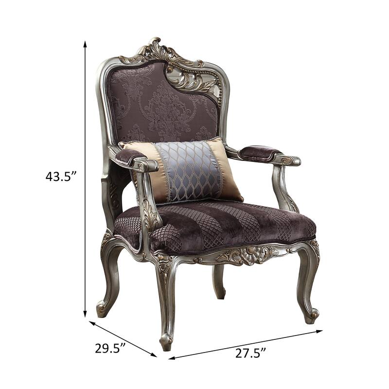 Deveraux Antique Platinum Cut Out Scrolled Leaf Motif Accent Chair