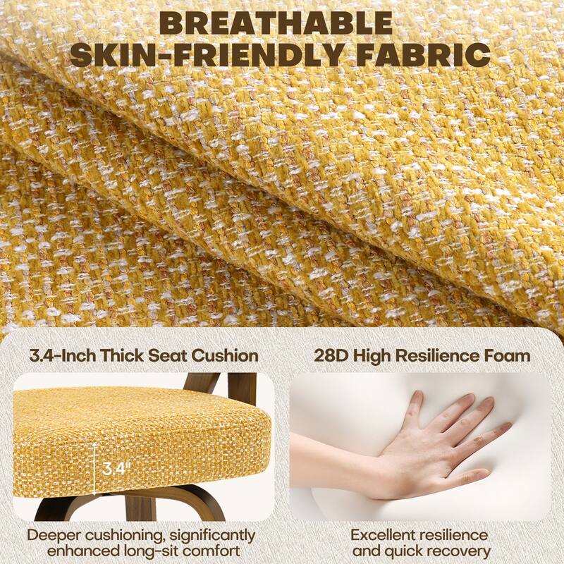 Mid-Century Upholstered Swivel Bar Stool/ Counter Stools with Curved Back - 37.5"H x 20.9"W x 19.9"D