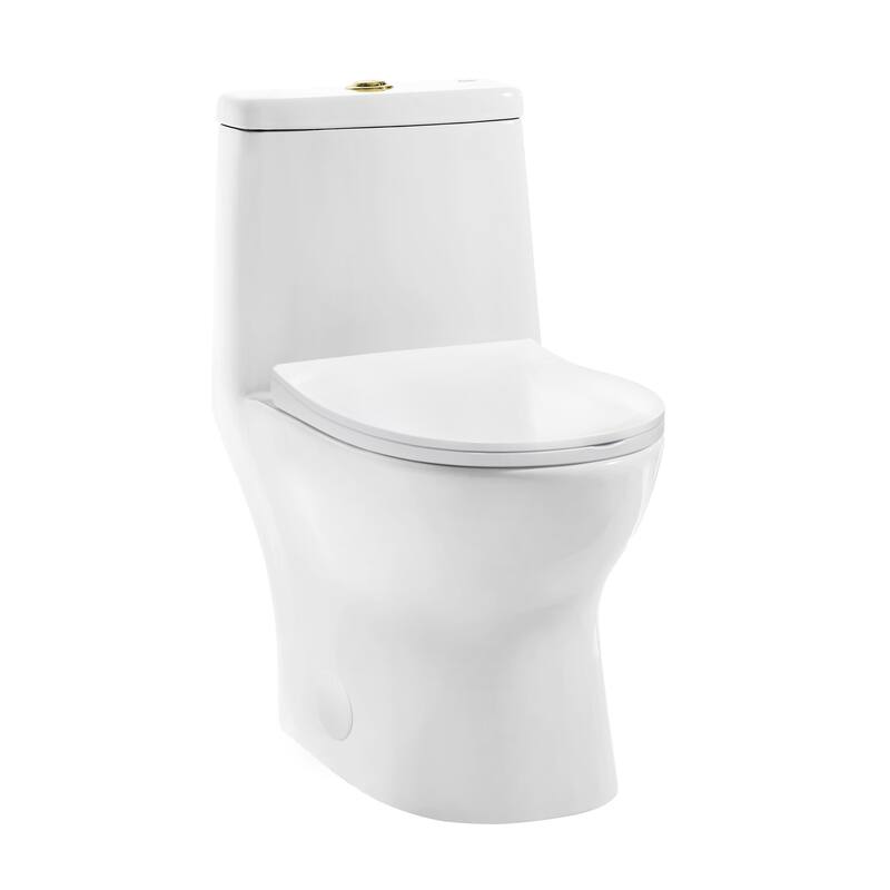Dieppe One Piece Toilet Dual Vortex Flush, Brushed Gold Hardware 1.1/1.6 Gpf - 27.45" x 13.85" 27.85"