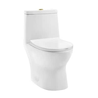 Dieppe One Piece Toilet Dual Vortex Flush, Brushed Gold Hardware 1.1/1.6 Gpf - 27.45" x 13.85" 27.85"