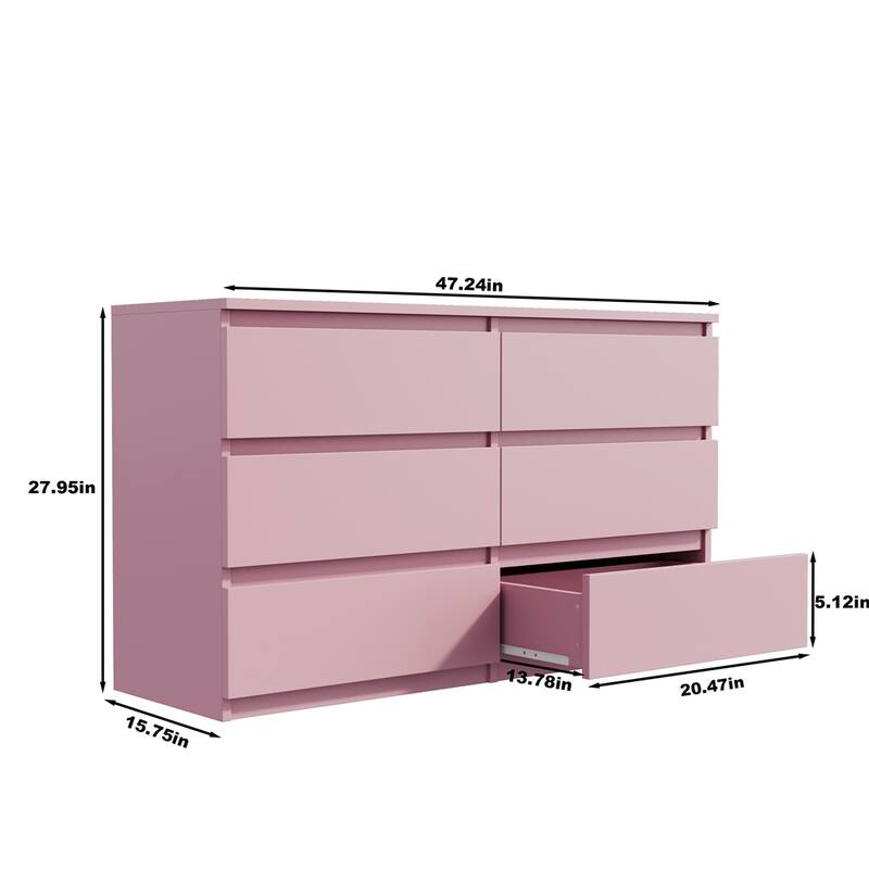 6 Drawer Double Dresser, Dresser Closet with Modern Wide Chest, Large Storage Cabinet for Bedroom