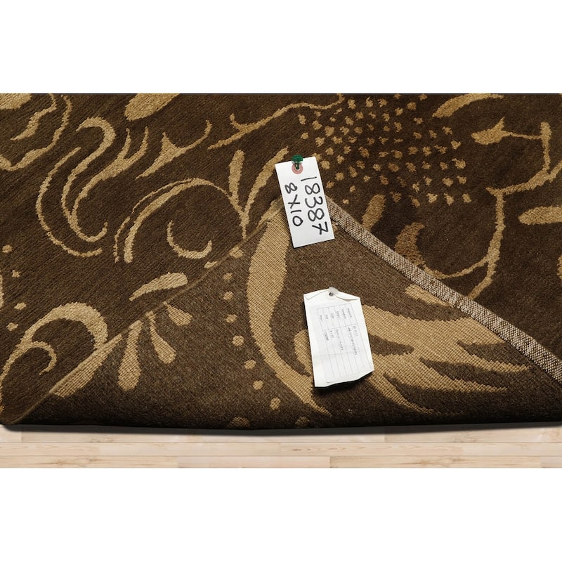 Hand Knotted Olive Tibetan Wool & Silk Transitional Oriental Area Rug - 8' x 10'