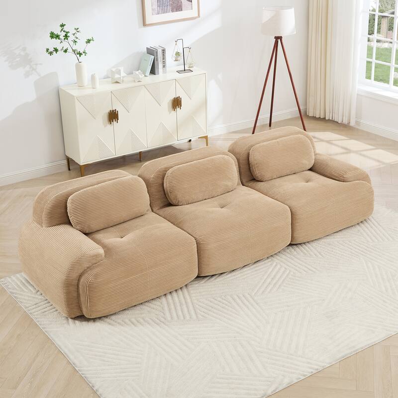 Anmytek Modern 3 Seat Modular Corduroy Sofa Camel No Assembly Sectional Couch - Camel