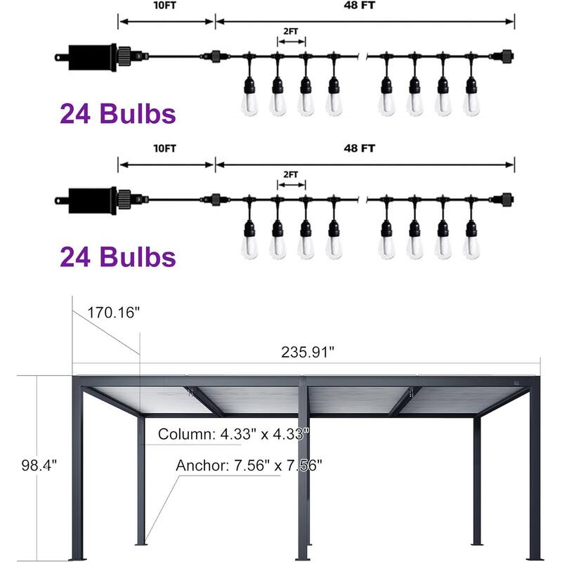PURPLE LEAF Louvered Pergola with Solar Lights Hardtop Gazebo for Patio