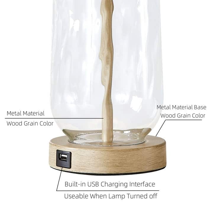 24" Glass USB Table Lamp Set