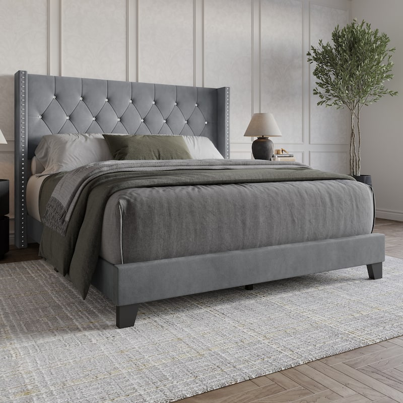 Clayfell Monroe Tufted Upholstered Wingback Panel Bed