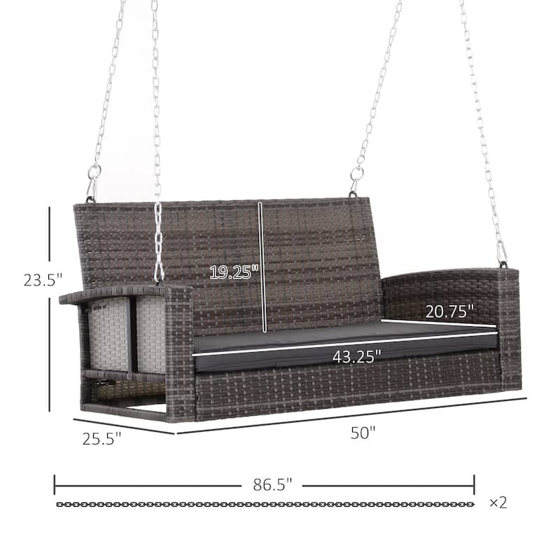 Wicker Hanging Swing Bench with Cushions and Outdoor 2-Person Porch Chair (550lb Capacity)