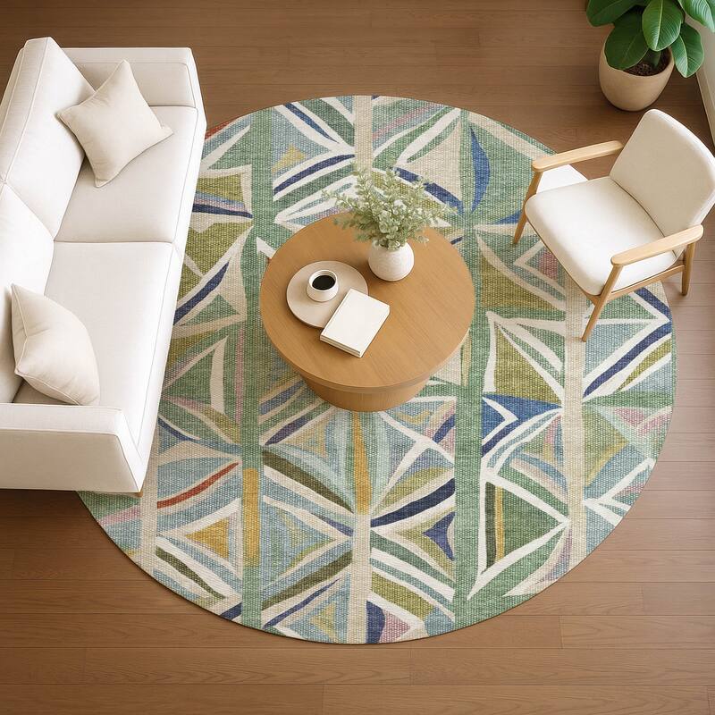 Machine Washable Indoor/ Outdoor Modern Mosaic Chantille Rug