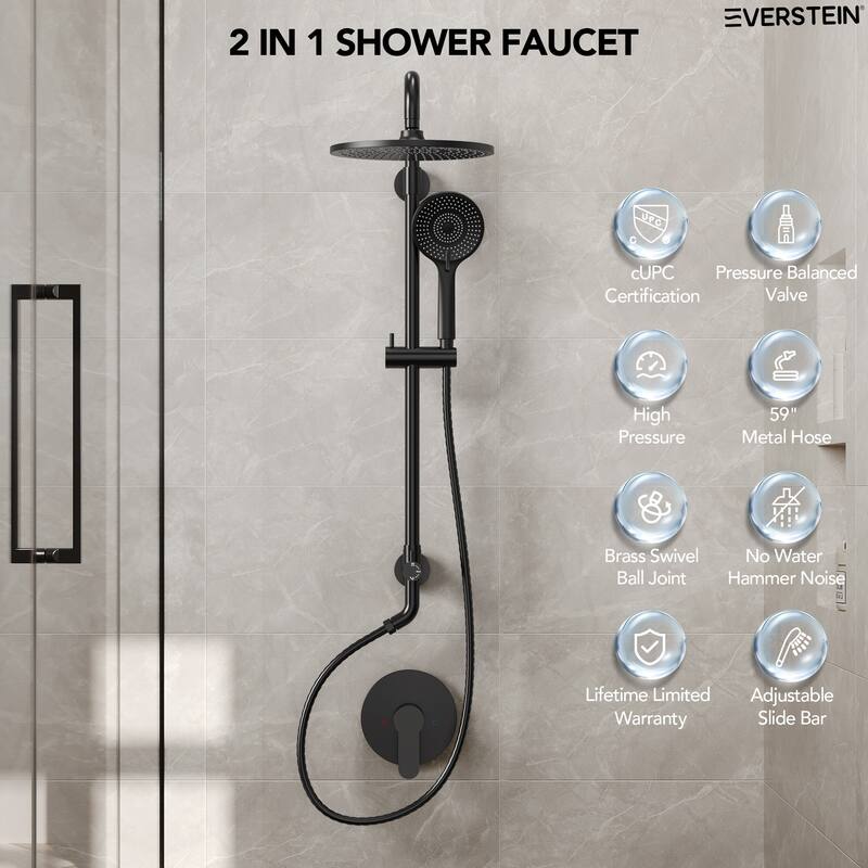 Wall Mount Pressure-Balanced Shower System 10"Rainfall Shower Head with Slider Bar Handheld