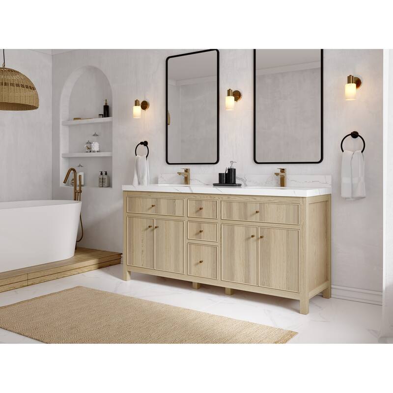 Willow Collections 72 x 22 Sonoma White Oak Wood Double Sink Bathroom Vanity with Quartz or Marble Countertop