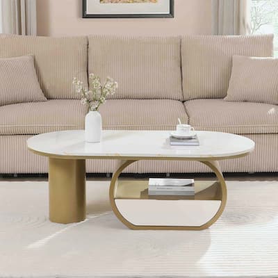 Modern Oval Coffee Table with Storage,Metal Frame for Elegant Living Room Decor