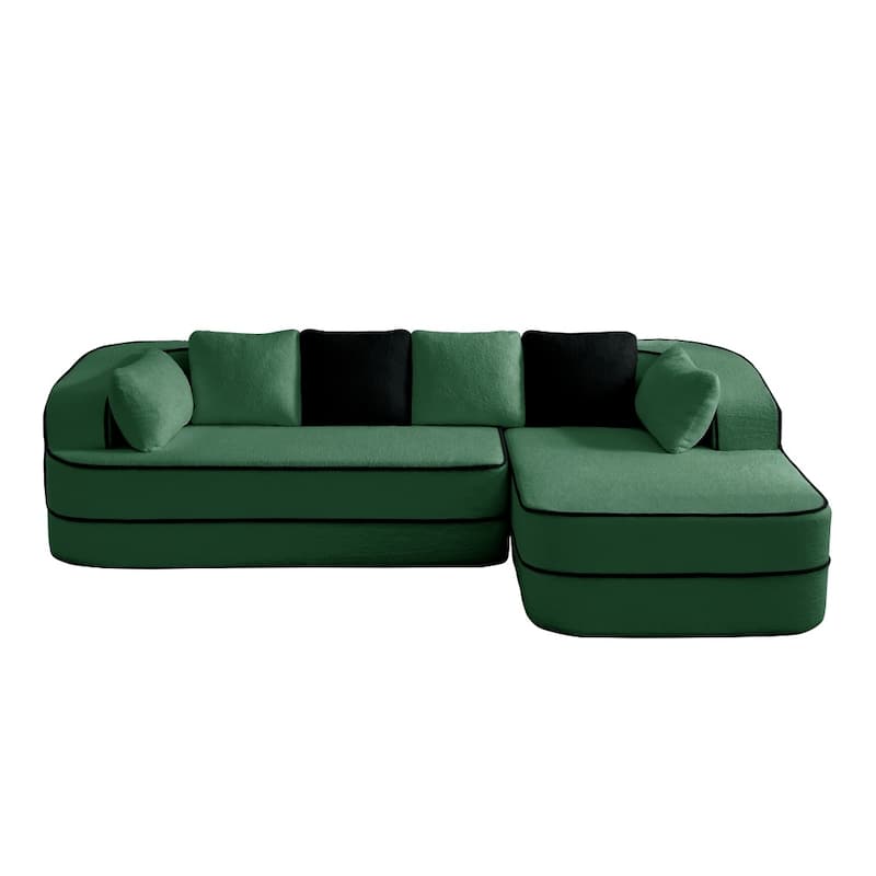 105.9" Modular L-shaped Teddy Velvet Sectional Sofa with Chaise and Curved Armrest