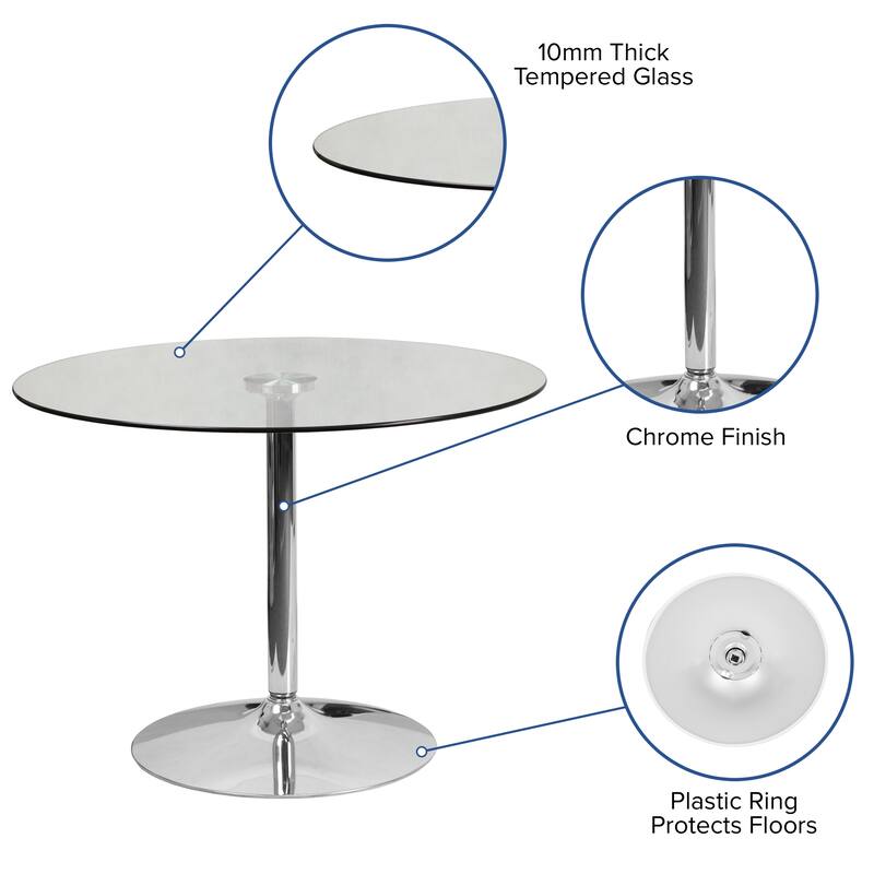 39.25" Round Glass Table with 29"H Chrome Base - 39.25"W x 39.25"D x 29"H