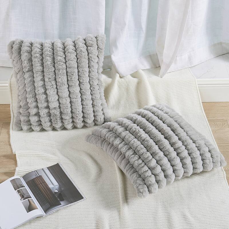 Spandex Striped Heavy ImitativeRabbit FauxFur Pillow Shell