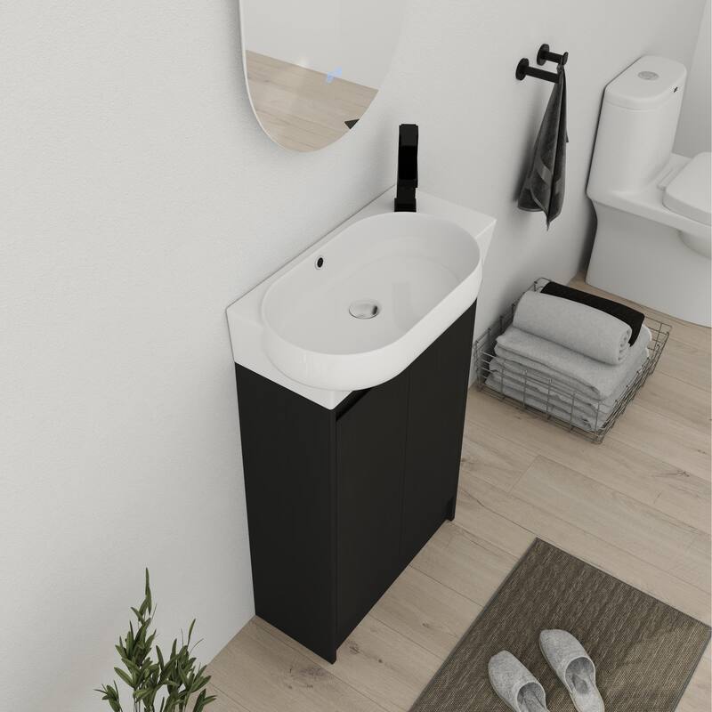 Bathroom Vanity With Sink In 16/18/23 Inch, Floating/Freestanding Bathroom Vanity With Soft Close Door