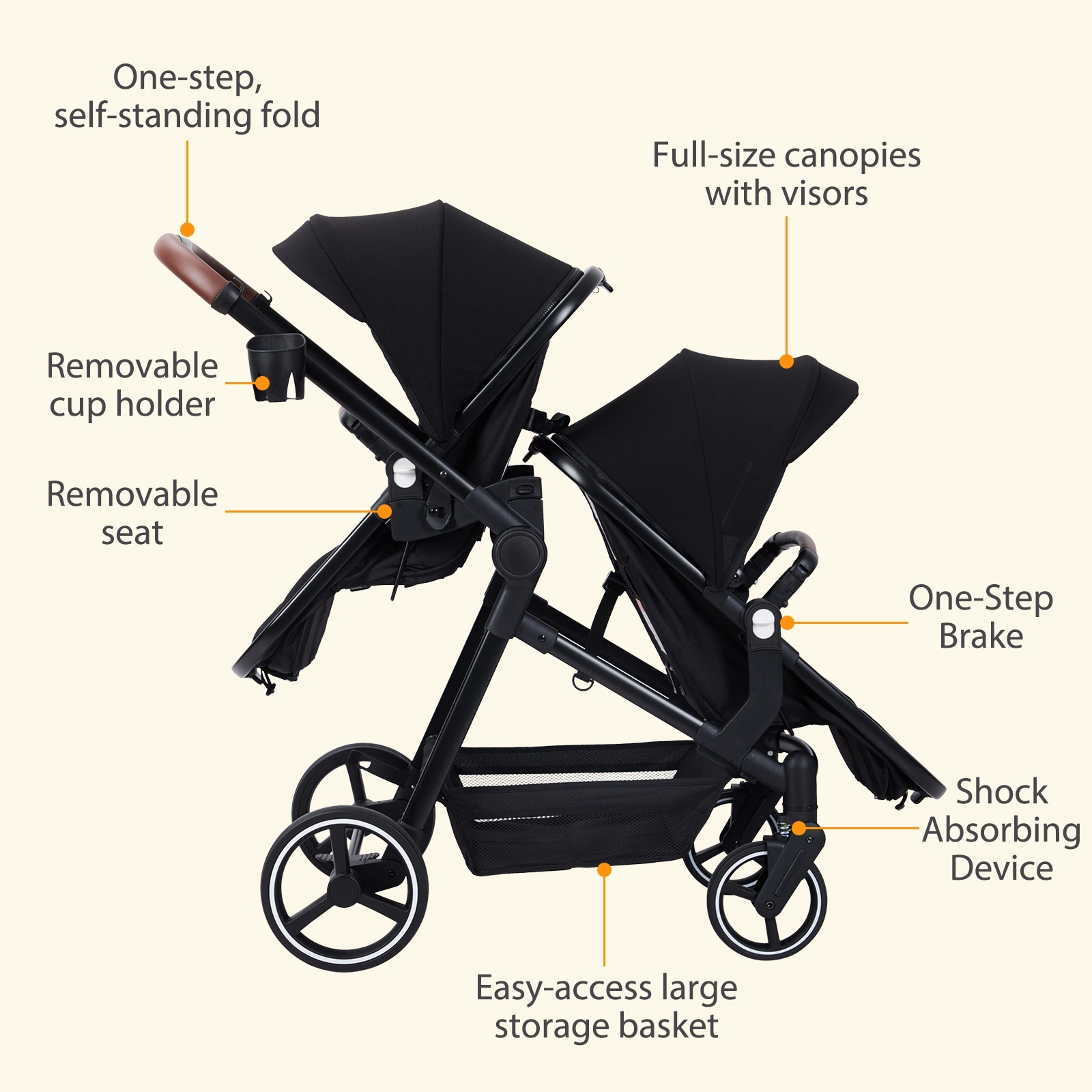 Double Stroller Track Tandem Stroller for Infant and Toddler