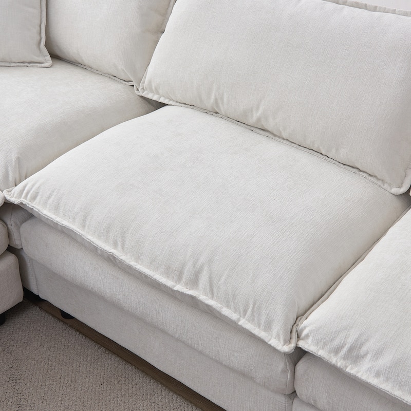 Upholstered Soft Chenille Fabric Sofa,3 Seater with Ottoman L Shape Sofa