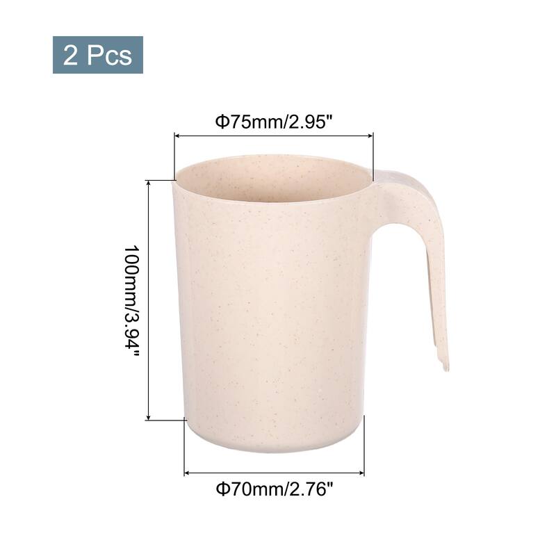 2Pcs Wheat Straw Cups, Unbreakable Reusable Water Tumbler with Handle - Beige