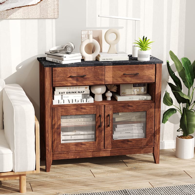 Gymax Buffet Sideboard w/ 2 Drawers 1 Open Compartment 2 Doors 2